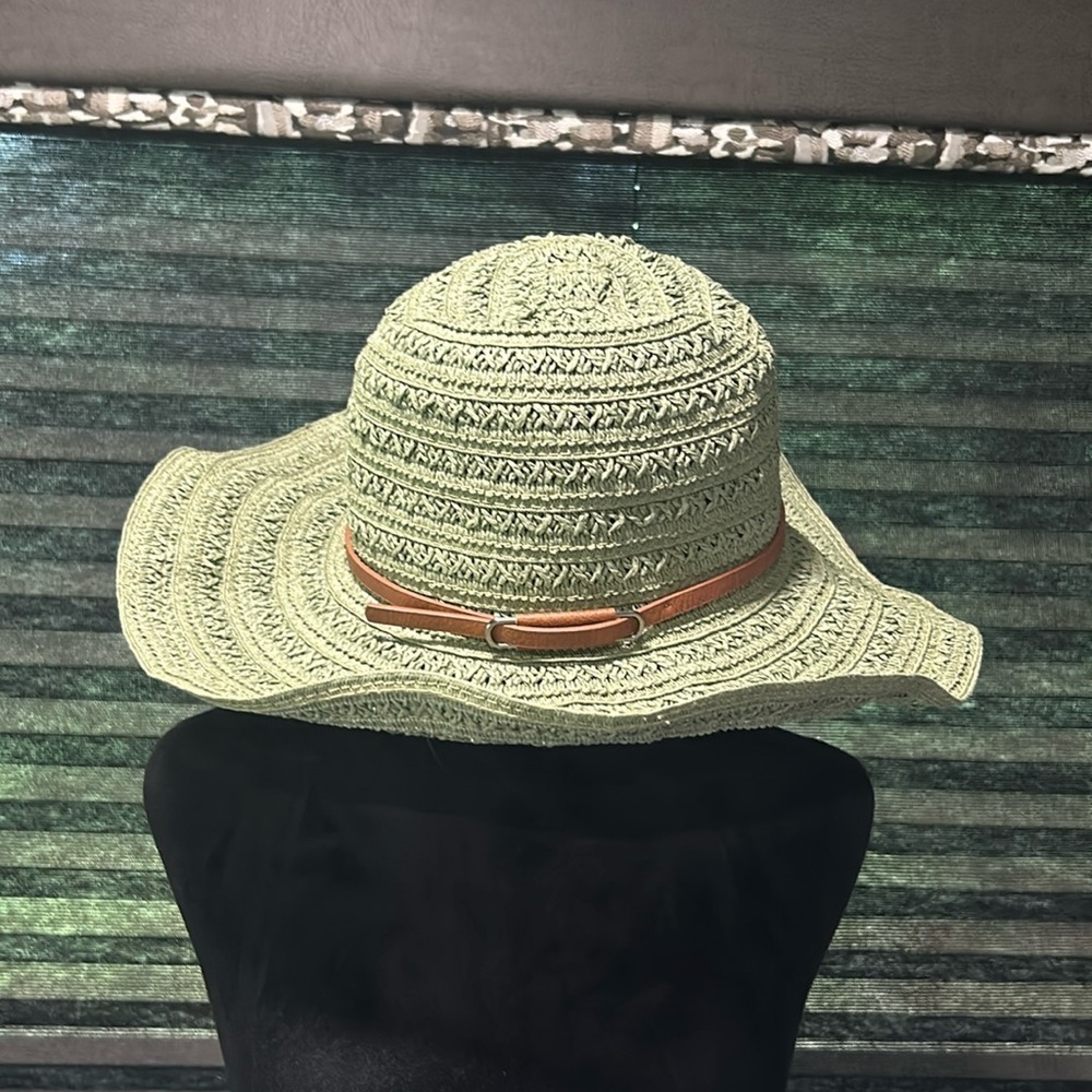 Vince Camuto Women’s Green Open Weave Cowgirl Hat w Brown‎ Band OS